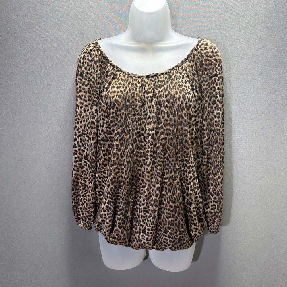 Michael Kors Women's Animal Print Pullover Blouse Long Sleeve Brown Size Small